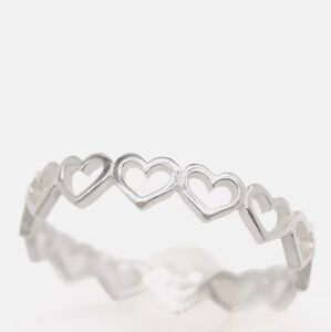 Vintage Open Hearts Pattern Stamped 925 Sterling Silver Band Ring Size 8